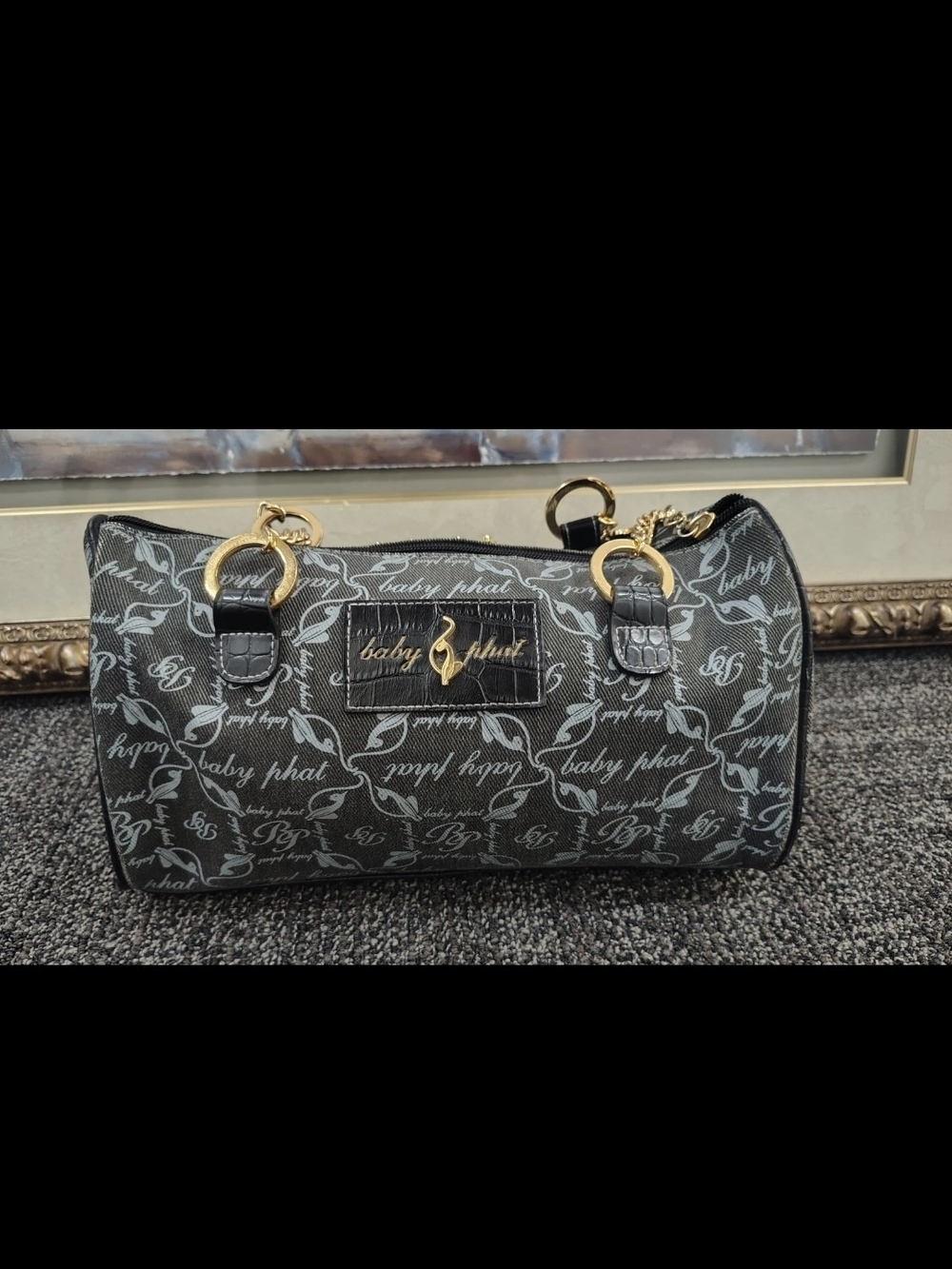 Vintage Baby Phat Croc Effect Skin Print Shoulder Bag Gold Blue Y2k Babydoll